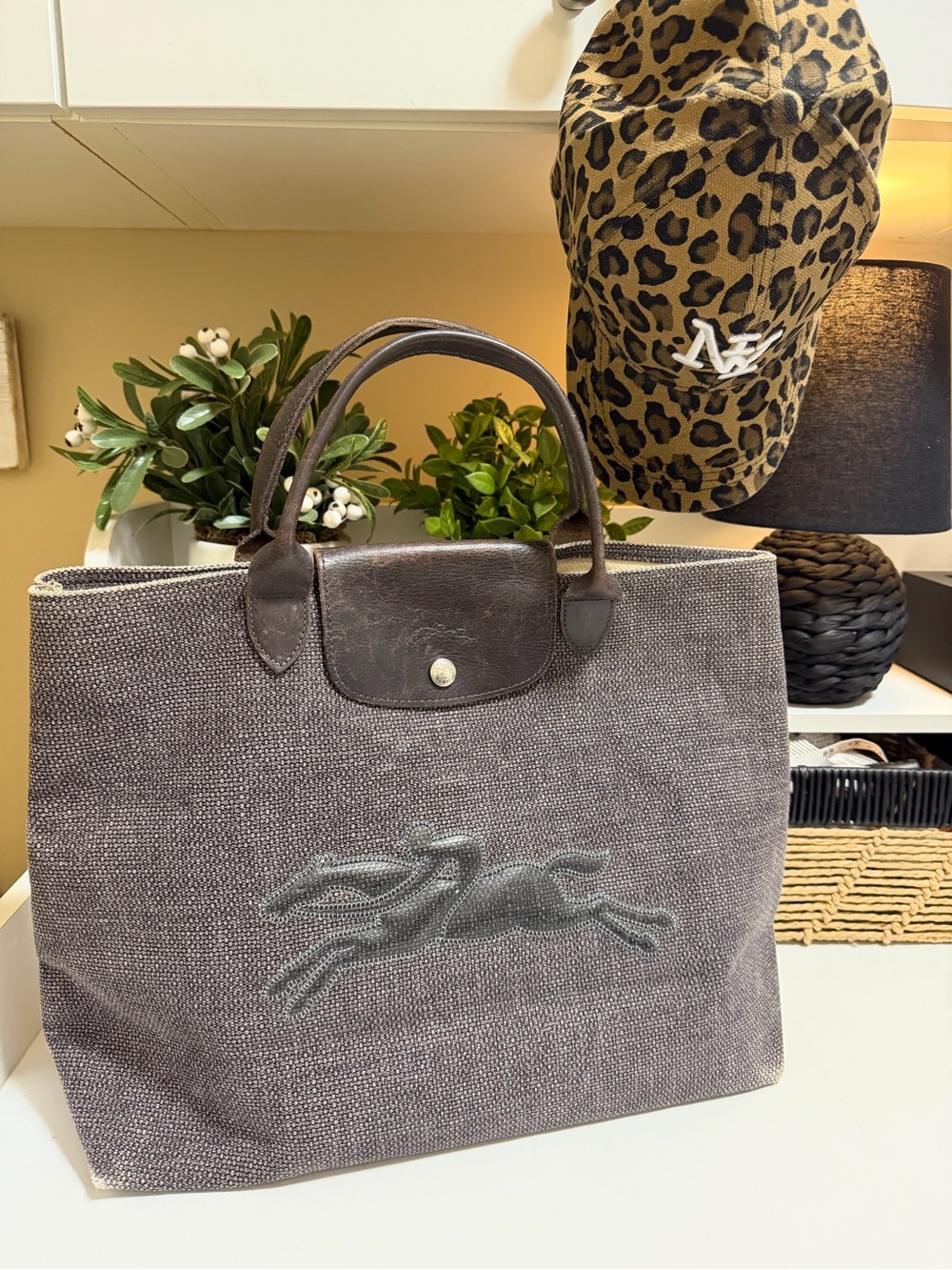 RARE Longchamp Limited Ed Victorie Le Pliage Embroidered Horse Canvas Tote Bag